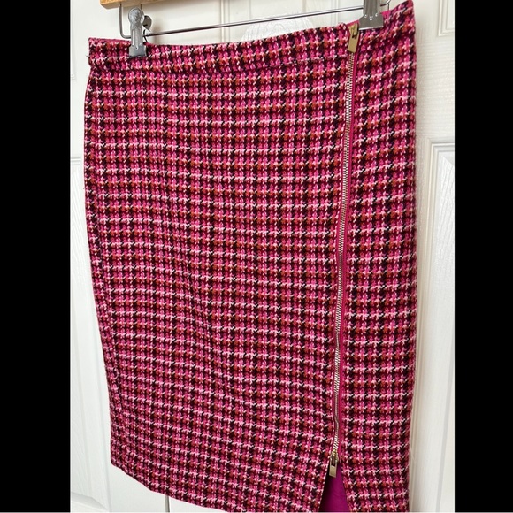 TALBOTS Tweed Pencil Skirt Double Gold Zipper Pink Purple Workwear Plaid Wool - Picture 4 of 10
